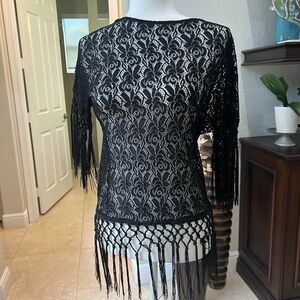 Vintage Black Lace Fringe Top